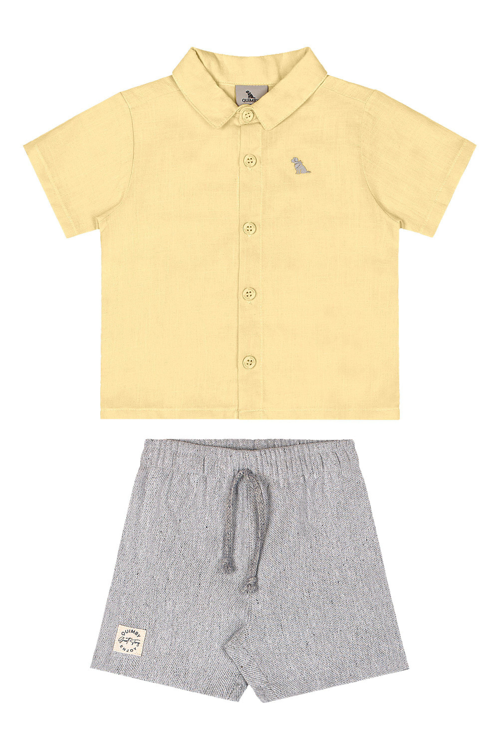 Conjunto Bebê Menino Camisa Algodão e Bermuda Sarjada (Amarelo) Quimby - Imagem 26